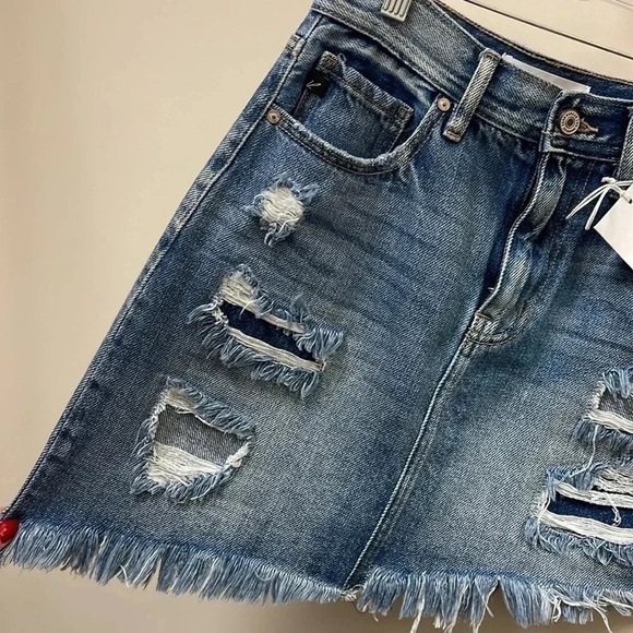 KanCanđť…şMended Uneven Hem Denim Skirt New - Picture 10 of 12